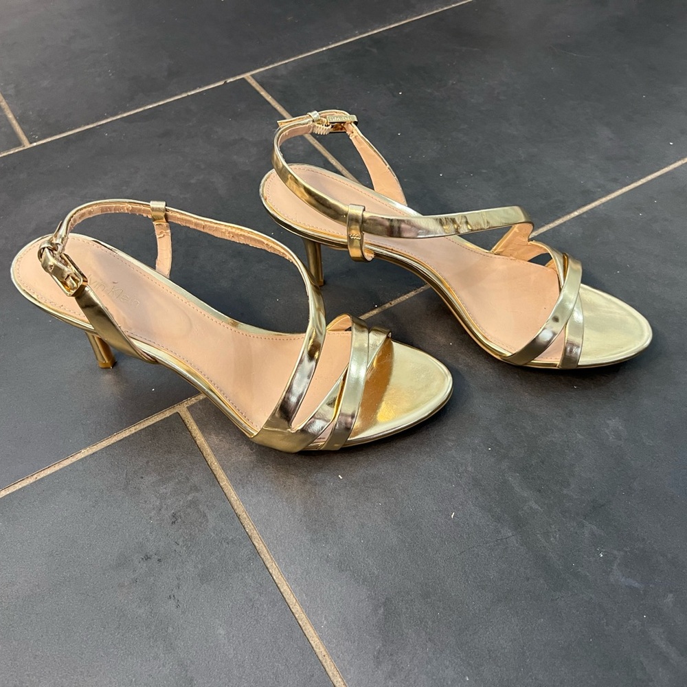 Calvin Klein Gold Strappy Heels